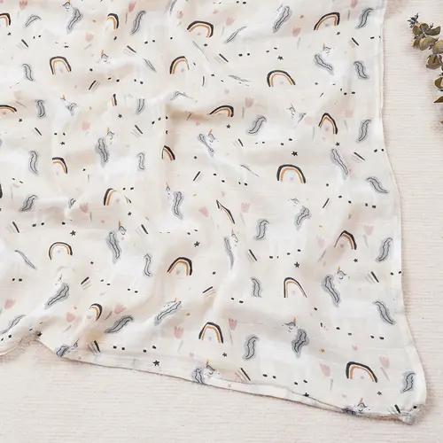 Elinfant Cute Soft Print Baby Towel Wrap 120x110cm Bamboo Cotton Baby Muslin Swaddle Blanket - Image 7