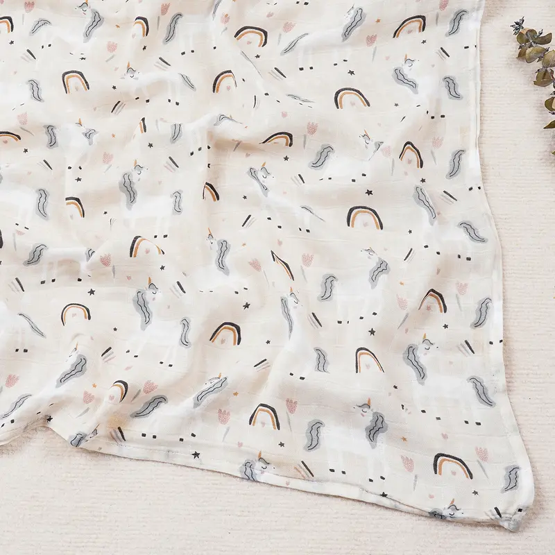 Elinfant Cute Soft Print Baby Towel Wrap 120x110cm Bamboo Cotton Baby Muslin Swaddle Blanket - Image 7