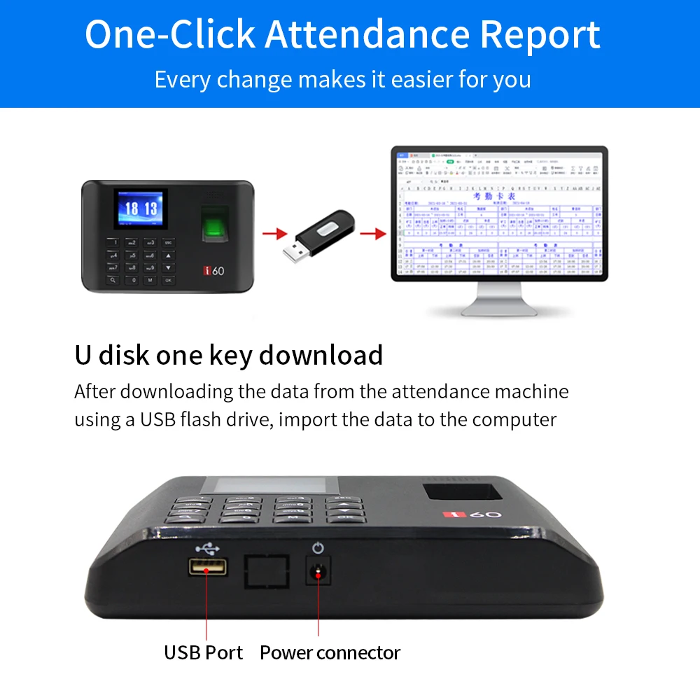 2.4" Screen Biometric Fingerprint Time Attendance System Time Clock USB Office Check-in Realand Clock in for Employees Fingerprint Attendance Machine
