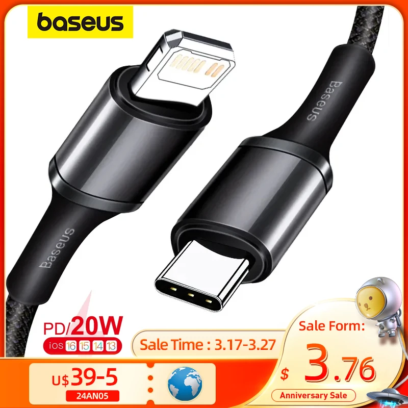 Baseus 20W PD USB Type C Cable for iPhone 14 13 12 Pro Max Fast Charging Charger for MacBook iPad Pro Type-C USBC Data Wire Cord