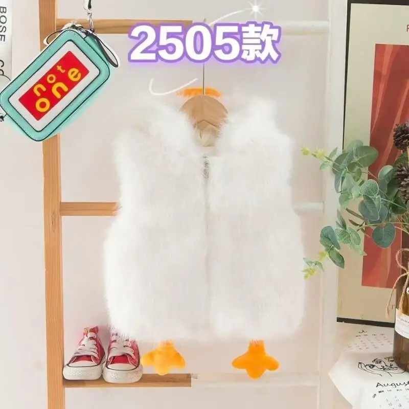 가을 남아 여아  인조 퍼 후드 조끼 플리스 안감 면 두꺼운 따뜻한 가벼운 귀여운 푹신한 조끼 외투 아동복