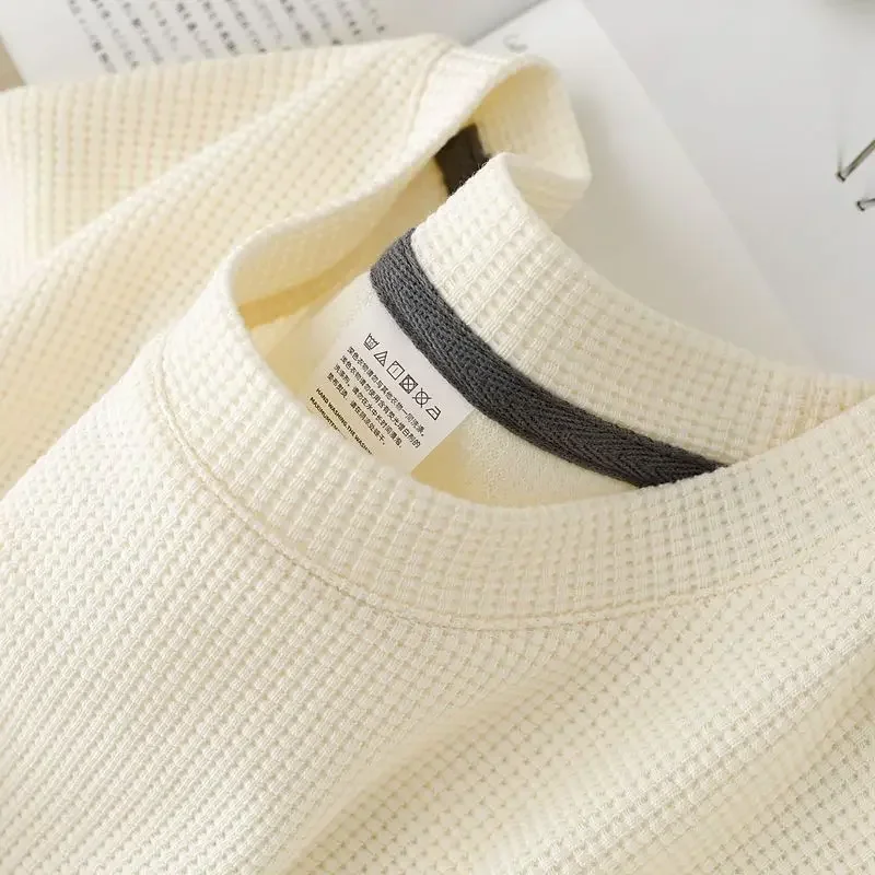 Herren Sommer Waffel-Rundhals-Kurzarm-T-Shirt Bequemes Atmungsaktives Kurzarm-Oberteil für Freizeitkleidung Streetwear T-Shirt – Detail 7