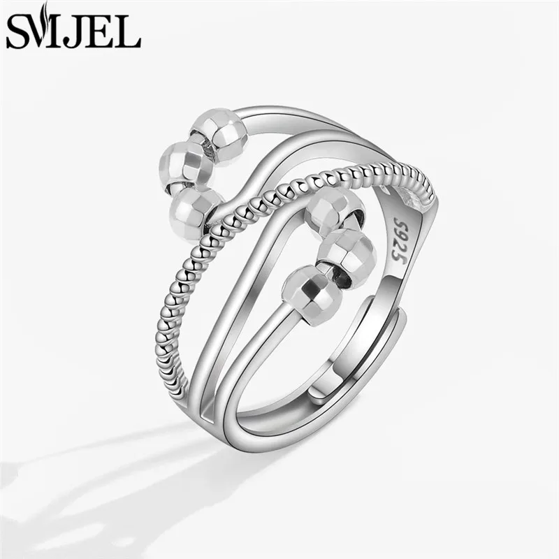 Anello Antistress con Perline Metalliche, Gioiello Girevole a Spirale per Uomo e Donna, per Alleviare l'Ansia e il Stress - immagine 4