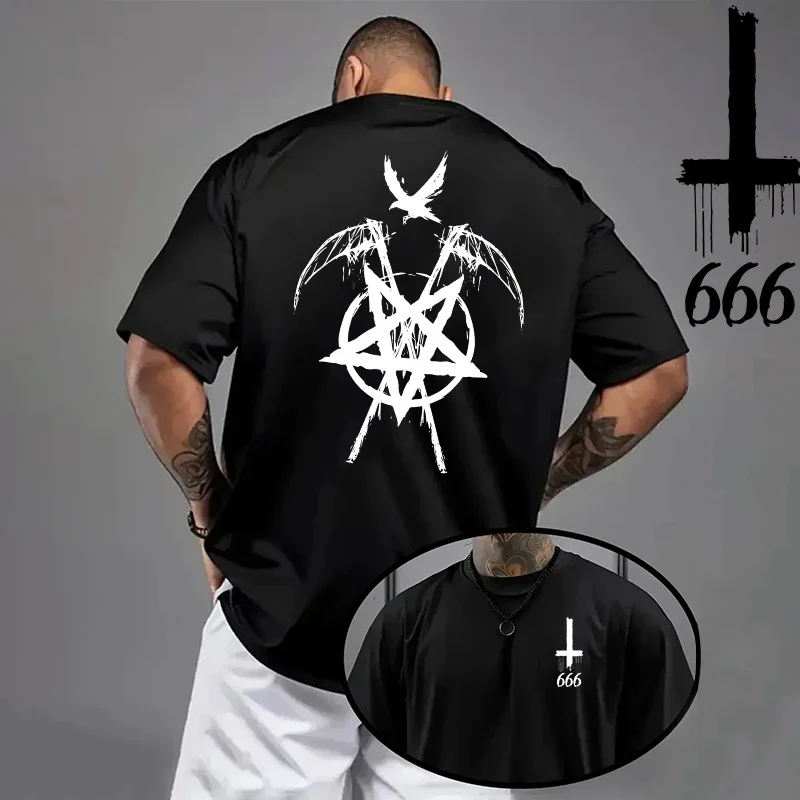2026 Herren T-Shirt Frühling Sommer Alltagstaugliche Freizeitmode Kurzarm 8 Stile Satan Umgekehrtes Kreuz Druckmuster Oversize Tees – Detail 5