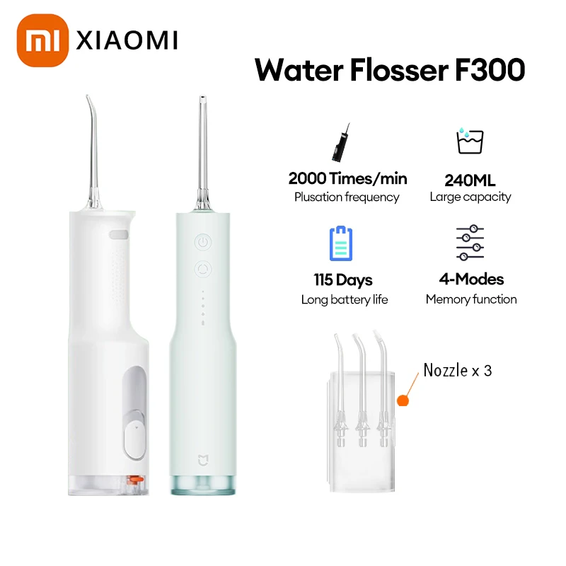 Xiaomi Mijia Water Flosser Oral Irrigator F300 Dental Teeth Whitening Bucal Tooth Cleaner Waterpulse 4 Modes MEO703 ирригатор xiaomi mijia electric teeth flosser smoked f300 meo703 green