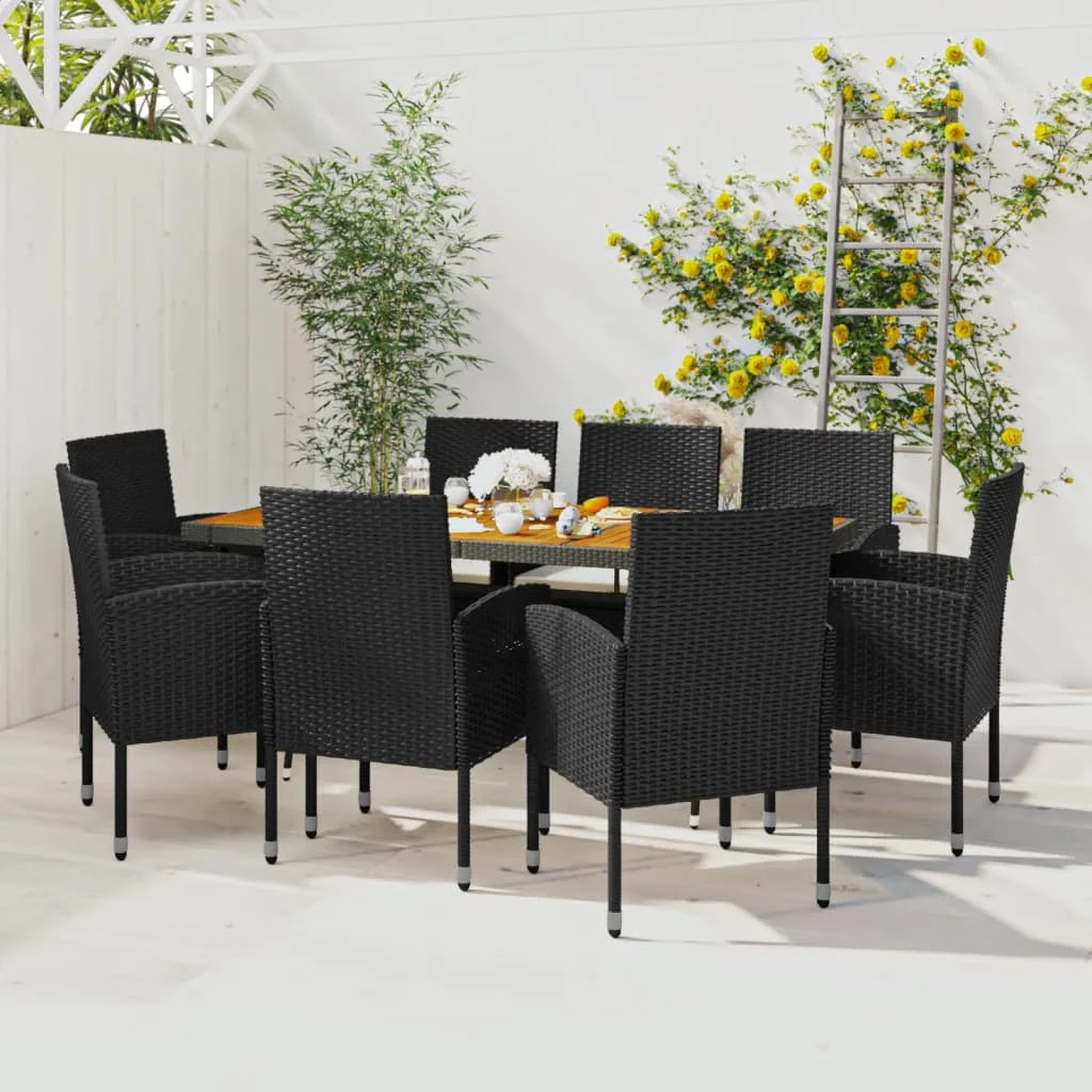 9 Piece Patio Dining Set Poly Rattan Black A Outdoor Table and Chair Sets Outdoor Furniture Sets