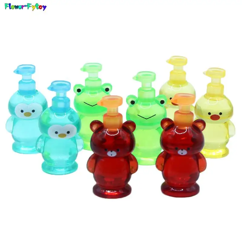 

1pc Dollhouse Miniature Hand Washing Sanitizer Fluid Cartoon Frog Duck Bear Penguin Resin Bottle Model Living Decor Toy