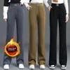 Women's Winter Thickened Fleece Lined Casual Pants Harlan Loose Straight Leg Trousers Mom's Outwear Comfortable Loose Fit