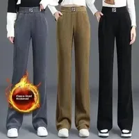 Women's Winter Thickened Fleece Lined Casual Pants Harlan Loose Straight Leg Trousers Mom's Outwear Comfortable Loose Fit