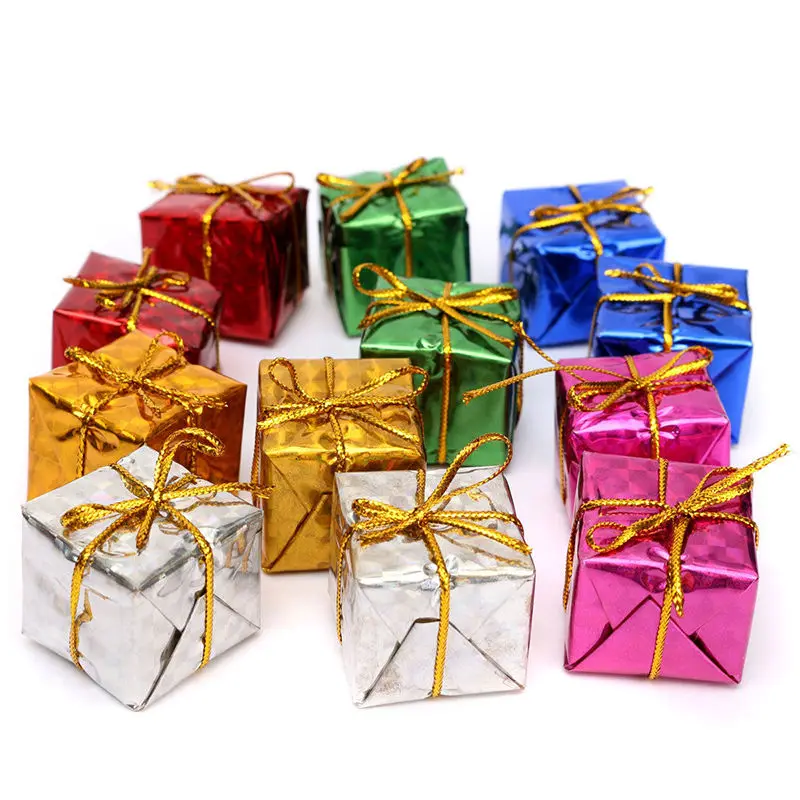 12/24pcs Mini Christmas Ornaments Foam Gift Box Xmas Tree Hanging Party Nice Decor Xmas Decoration Kids Play