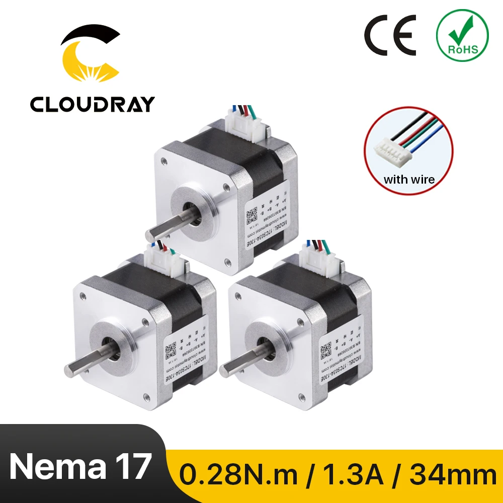 Stepper Motor Cloudray 34mm Nema 17 28N.cm 1.3A 2 Phase for CNC 3D printer Engraving Milling Machine