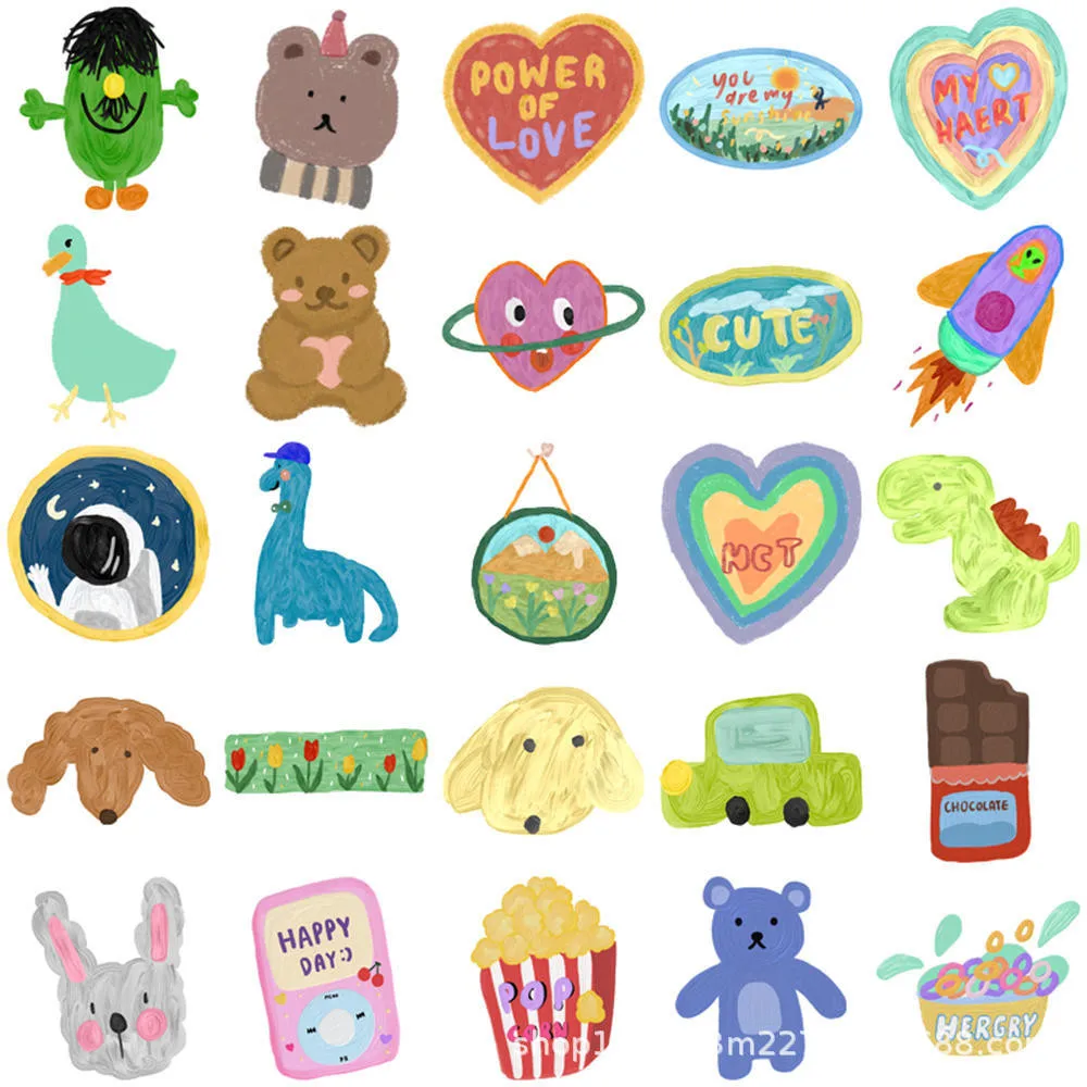 100PCS 한국어 귀여운 원래 유화 Ins 스타일 낙서 스티커 자전거 손 계정 연필 케이스 데칼 LanLanStickers
