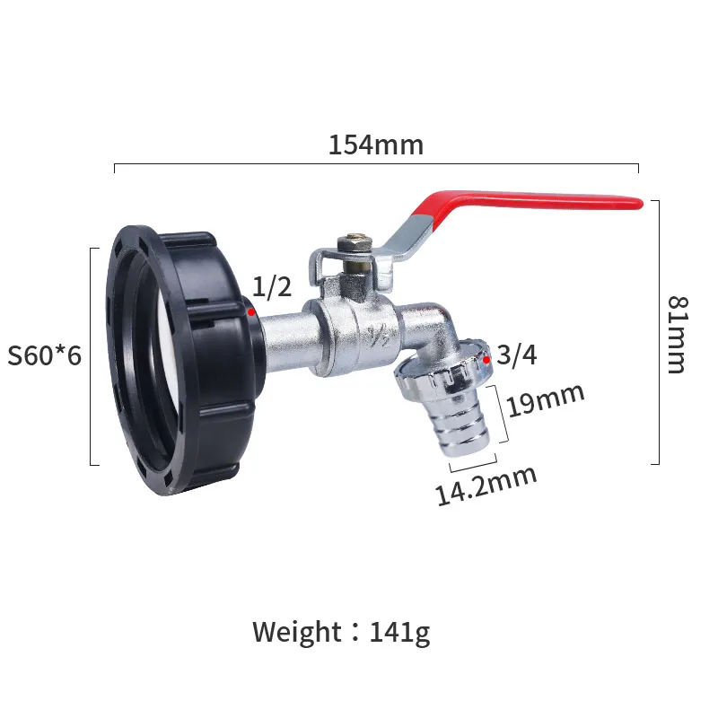 Tank Tap Adapter 1PC Durable IBC S60*6 Coarse Thread to 1/2'' 3/4'' Connector Replacement Valve Garden Home Valve Fitting Faucet
