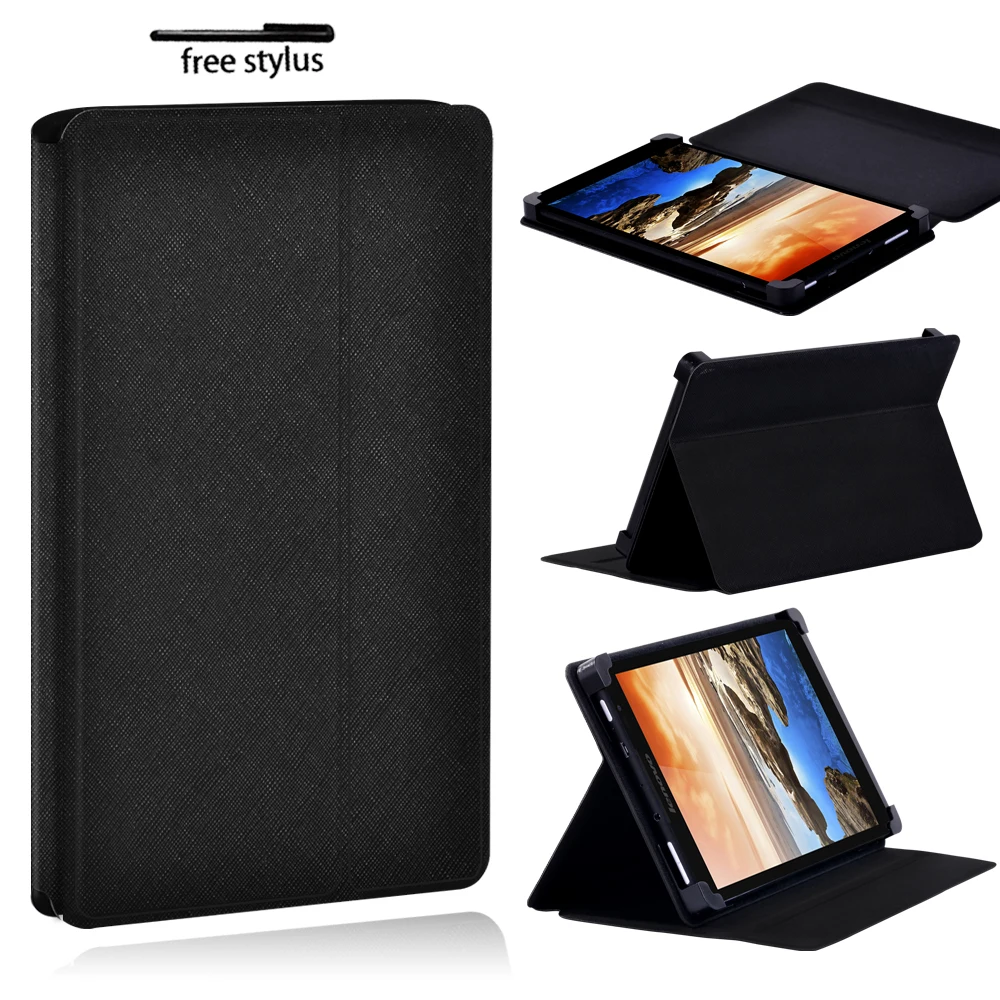 

Case for Lenovo Tab S8/Tab A7-30/Tab A8/Yoga Book 10.1" Tablet Black PU Leather Foldable Tablet Protective Cover+Pen
