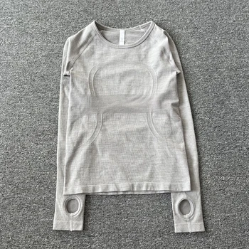 Thumb Holes Training Long Sleeve Shirts Women Solid Color O-Neck Workout Sports Tops Woman Thin Stretch Push Up Fitness T-Shirts 1