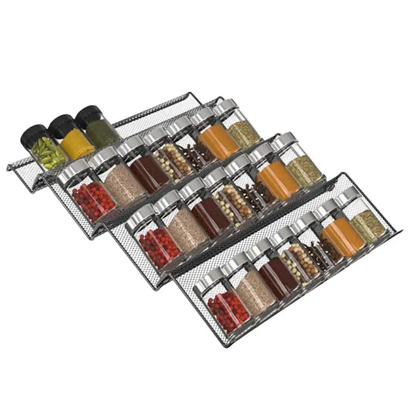 

4 Tier Drawer Spice Organizer Expandable Metal Spice Racks Tray Seasoning Bottle Organizer Drawer Kitchen Pantry Storage Shelf