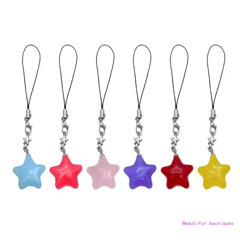 

Multicolor Phone Lanyard Jelly Star Shape Pendant Keychain Anti-Lost Phones Chains Cellphones String Straps Accessory DropShip
