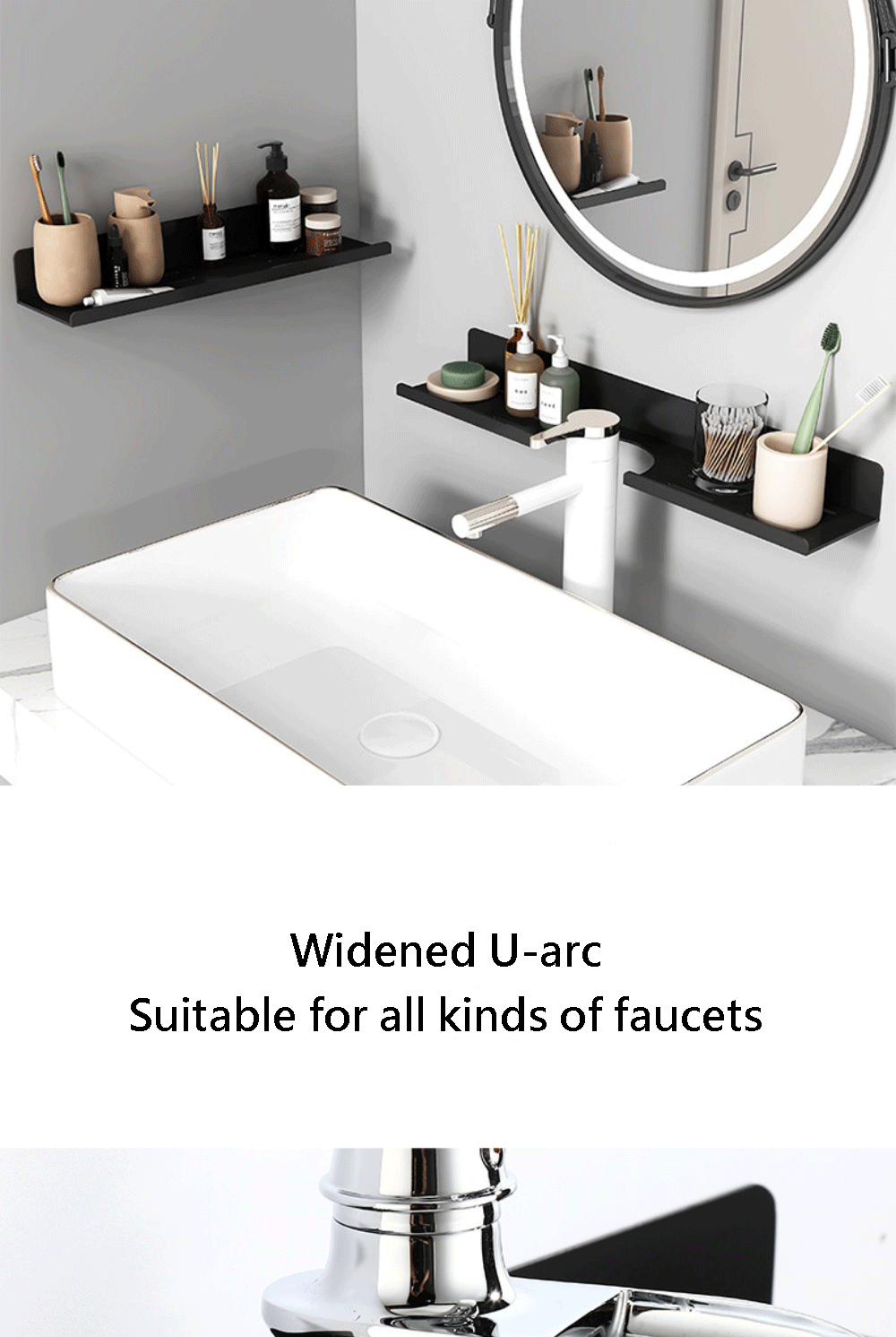 Description Picture 4 of itemMirror Front Groove Shelf Black Aluminum Bathroom Basin Storage Rack Square Kitchen Racks Bedroom Hardware Shelves Accessories