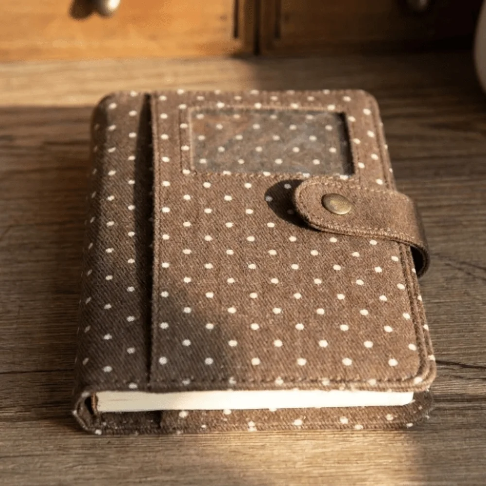 Polka Dot Denim Fabric Journal with Snap Button Closure
