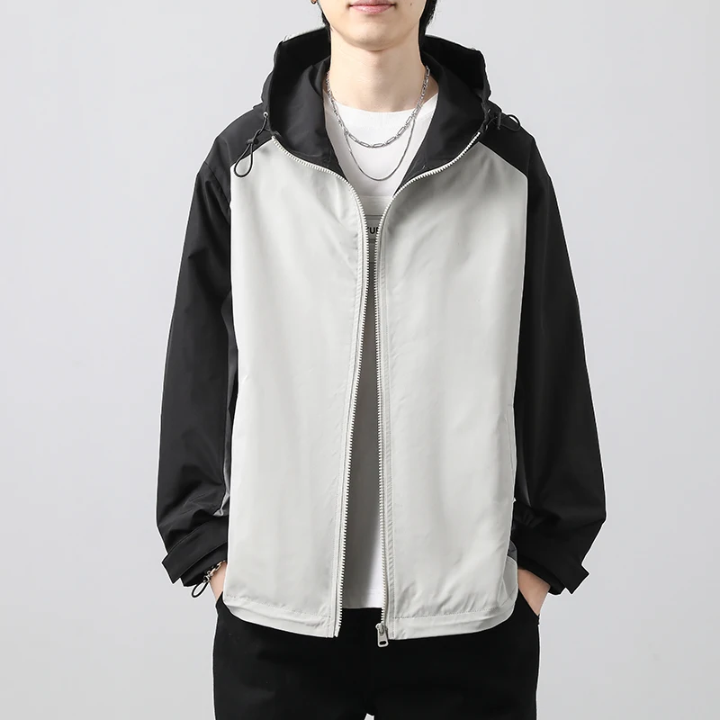 

Patch Hooded Color Block Jacket Streetwear Spring Autumn Casual Men's Outdoor Zipper Harajuku Vintage Fashion Techwear Jacket