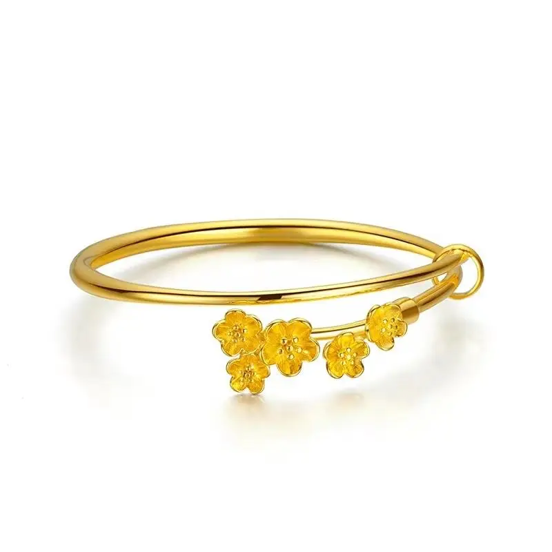 Wholesale Jewelry-- Bring Love Lucky Peach Flowers Bangles Push-and-Pull For Women Fashion Jewelry  Pure Gold Plated 5