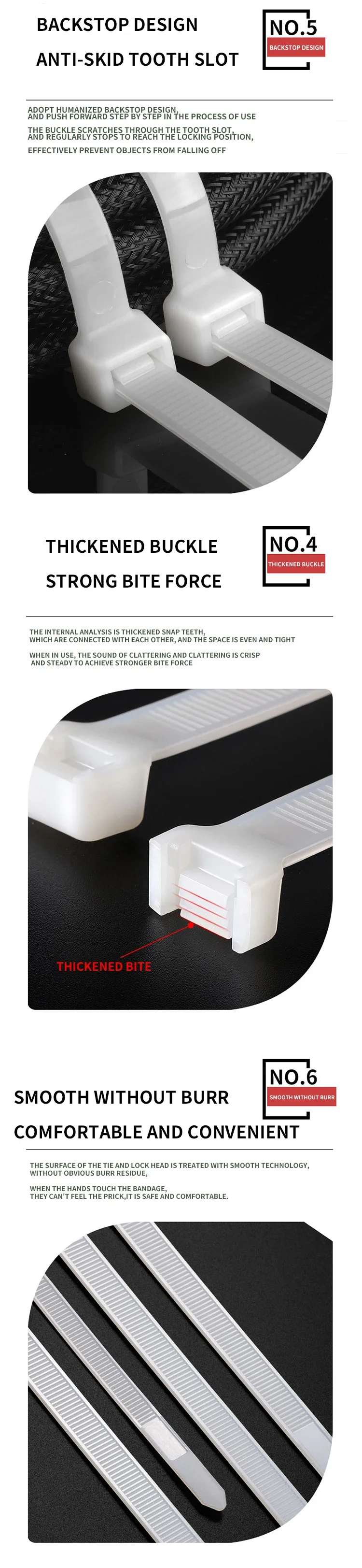 Description Picture 6 of item500/1000PCS Plastic Nylon Cable Ties Self-locking Cord Ties Straps Adjustable Cables Fastening Loop Home Office Wire Zip Ties