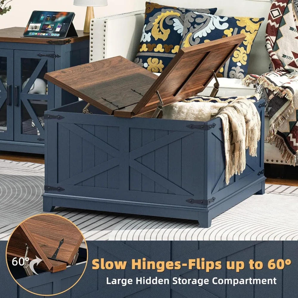 Farmhouse coffee table set of 3, Furniture Set, Coffee Table with Hidden Storage Organizer and end tables 3-piece set