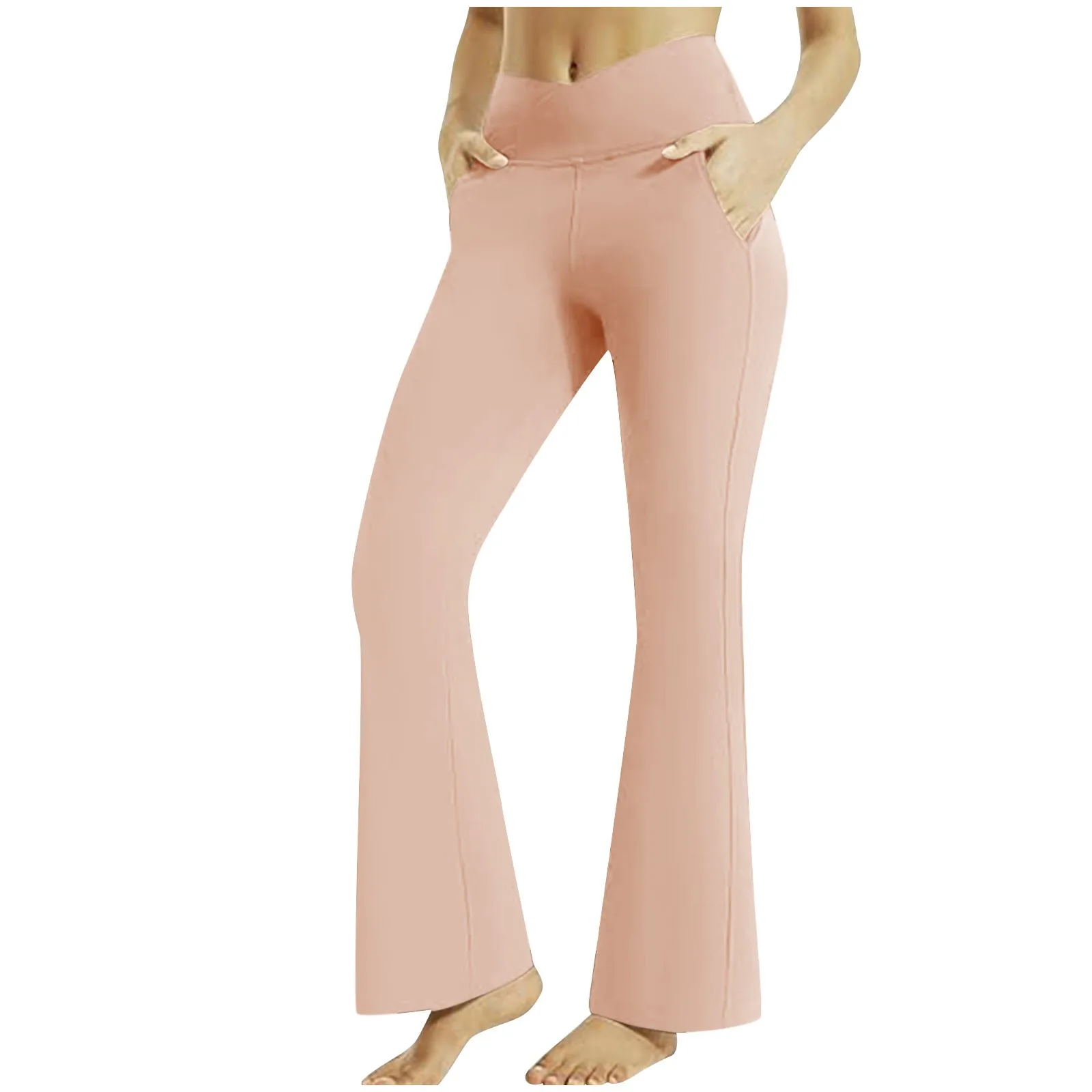 

Женские брюки для йоги, повседневные эластичные однотонные подходящие ко всему леггинсы, брюки-клеш для спортзала, фитнеса, бега, спорта с карманами