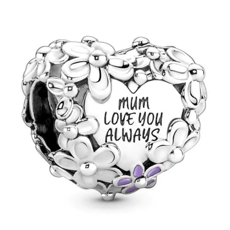 

Original Moments Mum Daisy Heart Beads Charm Fit Pandora Women 925 Sterling Silver Bracelet Bangle Jewelry