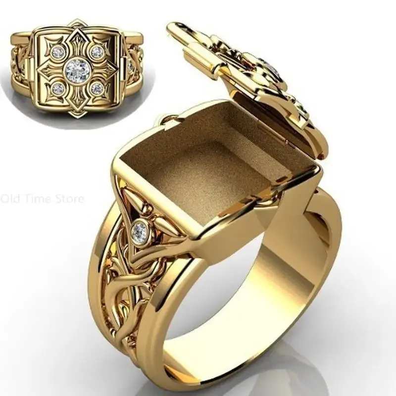 Vintage Punk Men's Ring Secret Compartment Carved Micro Set Zirconia Ring Pirate Jewelry finger rings fashion rings fashion ring metal rings punk rings stackable rings