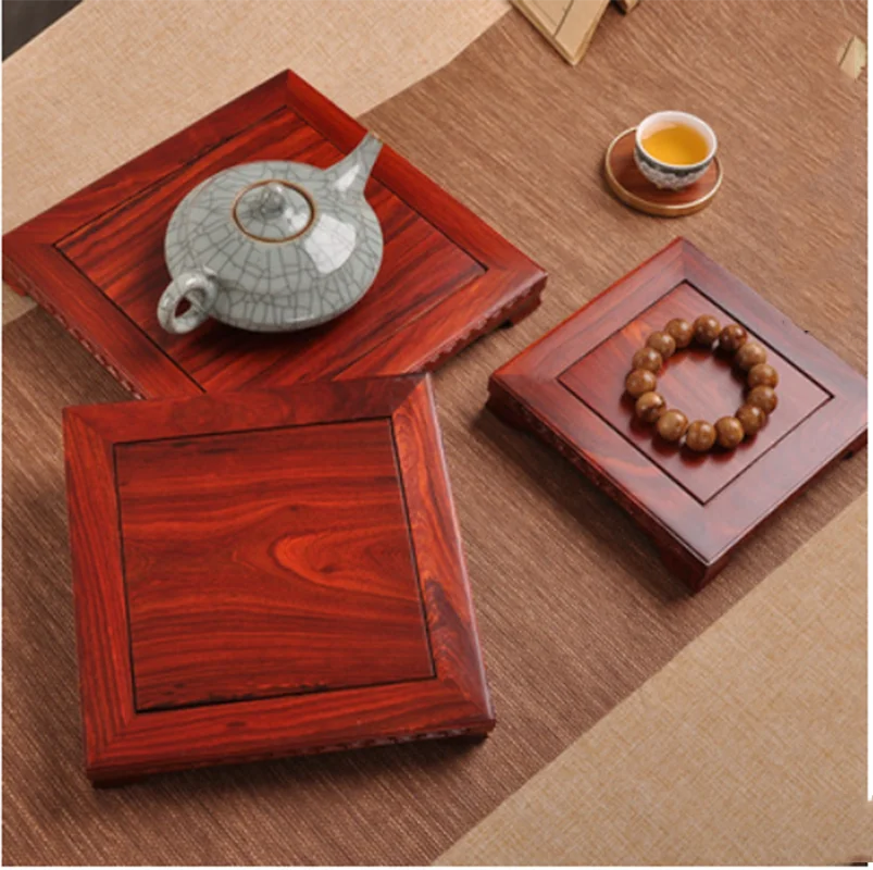 Red Sandalwood Flower Pot, Bonsai Tea Pot, strange Stone Vase, Buddha Statue Decoration Base, Square Solid Wood Bracket