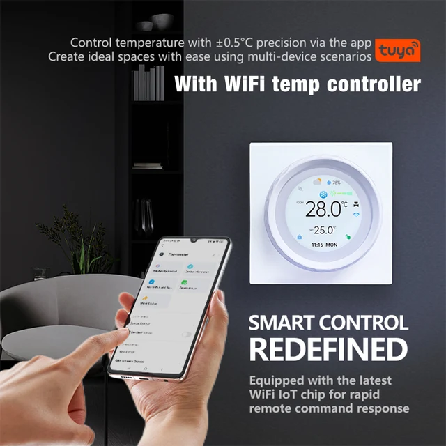 Tuya WiFi Smart Knob Thermostat BAC-2007ELW ห้องคอยล์พัดลมอุณหภูมิควบคุมเทอร์โมสตัทแบบตั้งโปรแกรมได้พร้อมอเล็กซากูเกิล 1