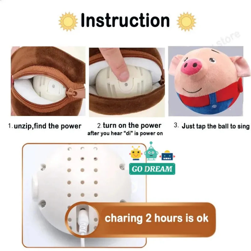 Dancing Talking Pig Bouncing Ball For Baby Educational Toys Can Singing Learning Electric Plush Montessori Interactive Toy Gifts