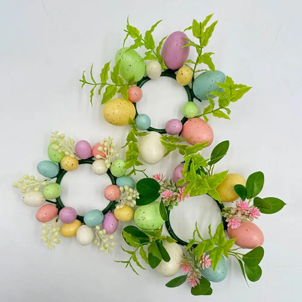 18/21/24cm Easter Egg Candle Rings Wreath Artificial Candle Holder Mini Wreath Spring Egg Candle Ring For Home Office Decors