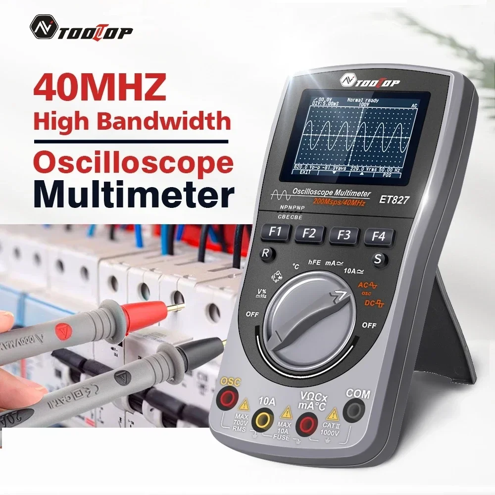 

TOOLTOP ET827 Digital 40MHz 200Msps/S Oscilloscope Multimeter Electronic Repair Laboratory Tools 6000 Counts True RMS Scopemeter