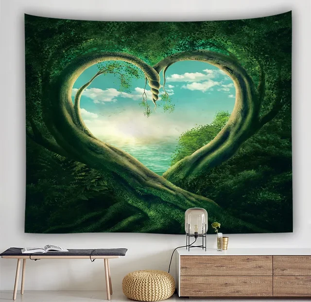 Tapisserie de forêt mystérieuse, tissu de grill Boho, grand espace, mur d'arbre de jungle, esthétique de dortoir, décor à la maison de chambre à coucher 3
