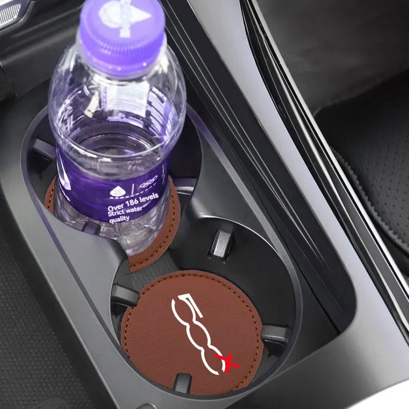 2Pcs Car Coaster Mats Water Cup Bottle Anti-slip Pads Mat Waterproof Car Accessories For Fiat Abarth 500X