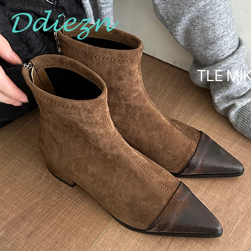

Flock Ankle Boots Women Shoes Fashion Elegant Female Footwear With Low Heels 2023 Winter Shoes Short Modern Boots Ladies