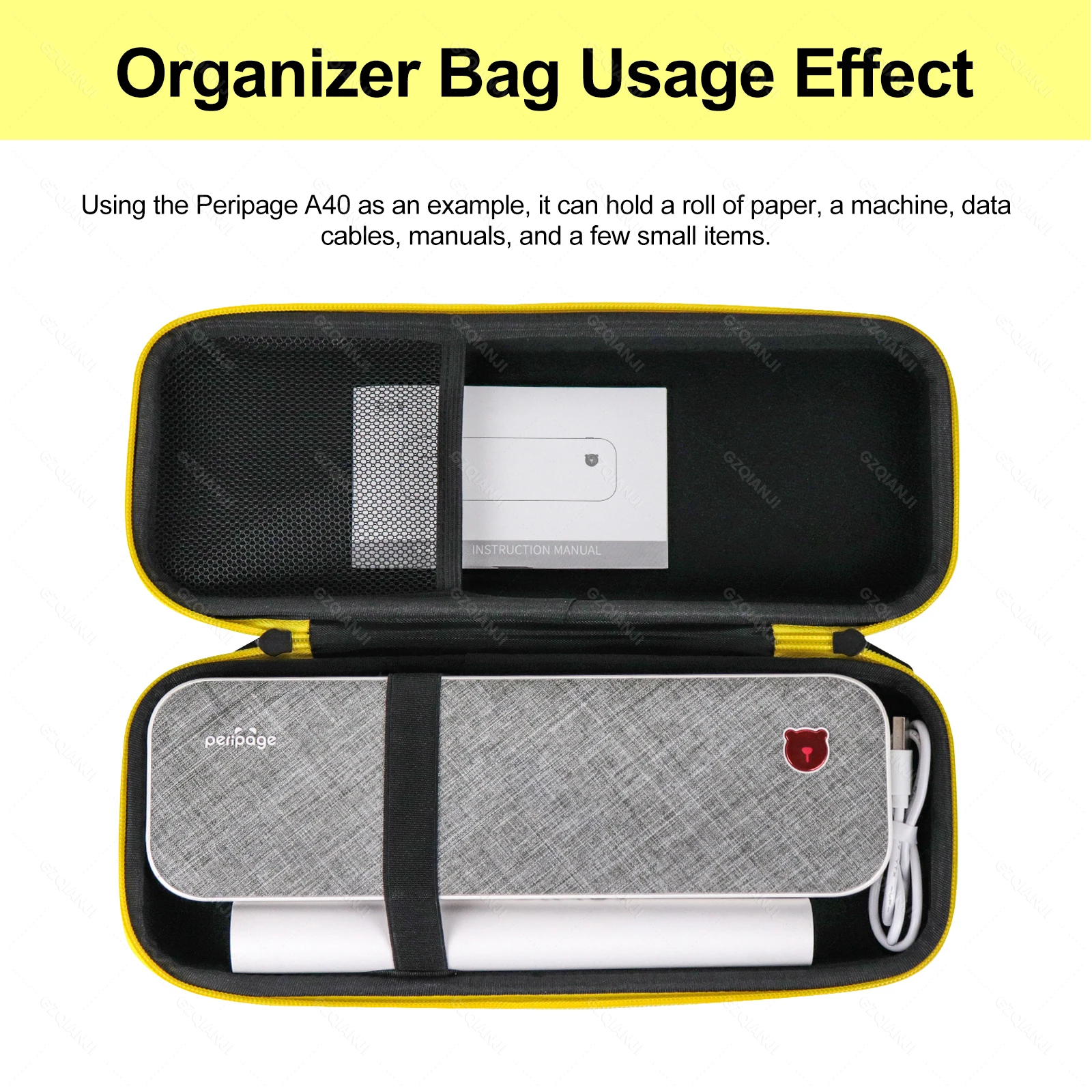 Peripage A4 Portable Thermal Printer Protective Case Anti Falling A40 Carry Bag Lable Paper Storage Bag with Zipper Bag
