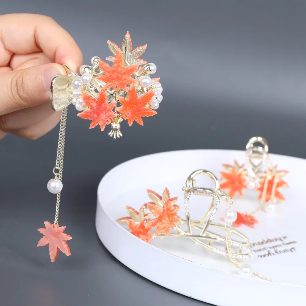 

Hair Clip For Girls Pearl Hanfu Headdress Ponytail Holder Duckbill Clip Maple Leaves Hair Claw Ponytail Holder Hair Accessories