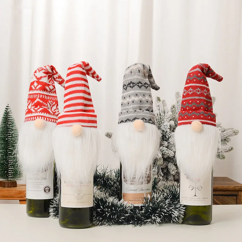 Christmas Wine Bottle Cover Cute Gnome Faceless Doll Champagne Bottle Cover Xmas New Year Dinner Decoration