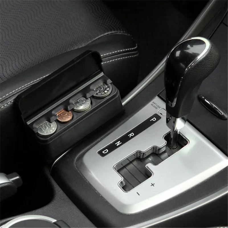 Car Interior Coin Case Black Coin Holder Storage Box Car Euro Case Plastic Money Coins Holder Container Organizer Stowing