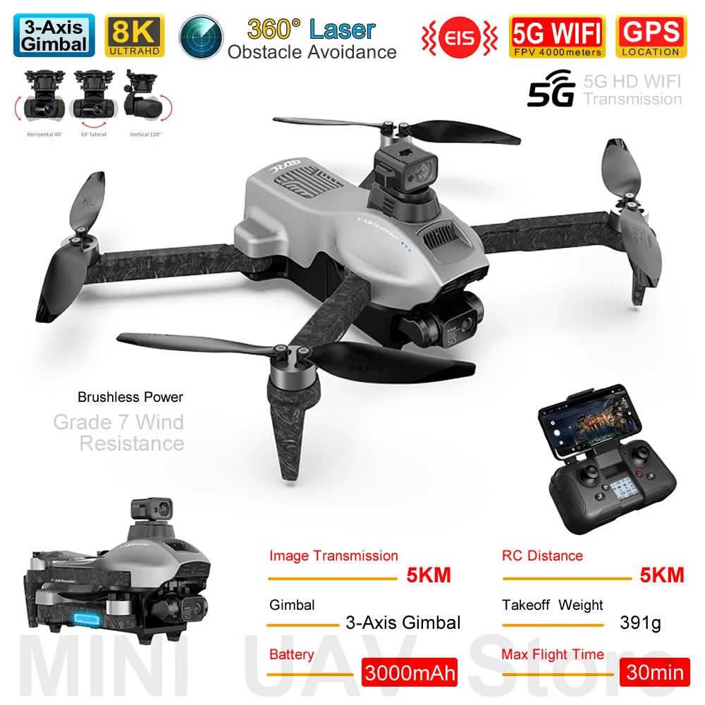 

F13 GPS Drone 4K Professional 3-axis Gimbal Aerial Obstacle Avoidance Brushless RC Helicopters 5G Image Transmission Free Return