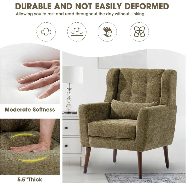 Chenille Upholstered Accent Chairs Set 3
