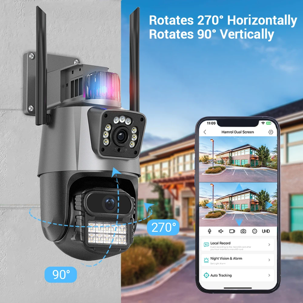 4K 8MP WiFi PTZ Surveillance Dual lens Dual Screen Camera Outdoor IP66 Waterproof 4MP AI Human Detect Security Video ICSEE APP 4