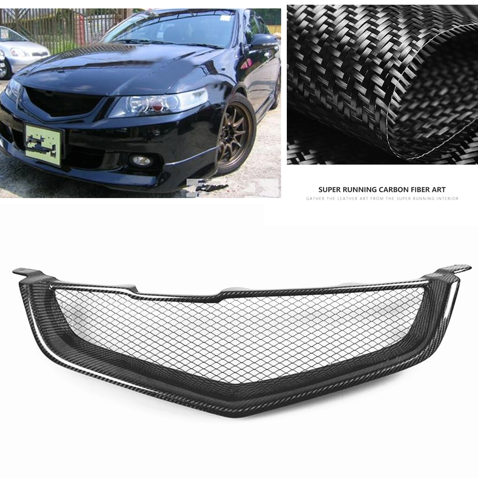 

For Honda Accord CL7 Euro R Acura TSX 2003-2005 Carbon Fiber/Fiberglass Front Grille Grill Body Kit Upper Bumper Hood Mesh Grid