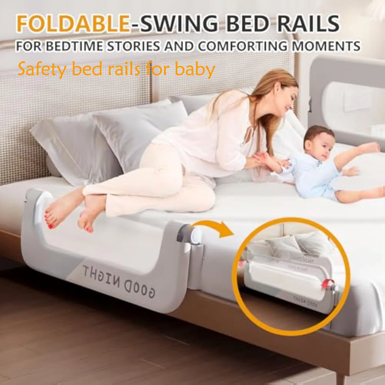 Baby Bed Guardrail Fall-proof Bedside Travel Anti-fall Fence Foldable Bed Enclosure For Safely Fence 1-side (47.2 inch) 120cm