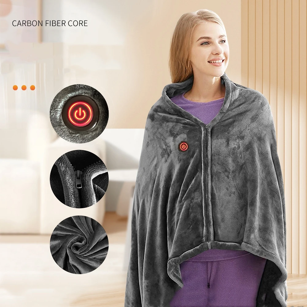 

Electric blanket Long plush heating shawl Coral velvet