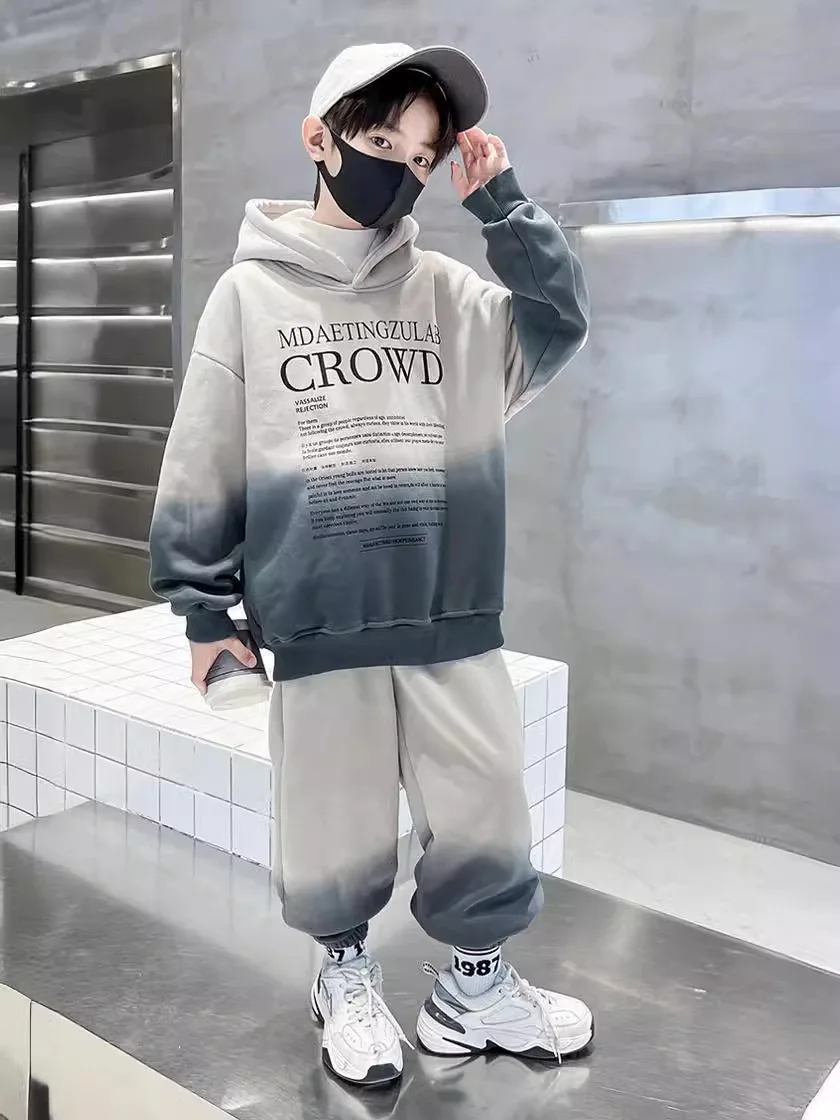십대 소년 의류 세트 봄 레터 그라데이션 스웨트셔츠 풀오버와 바지 세트 어린이 소년 상하의 2피스 트랙수트