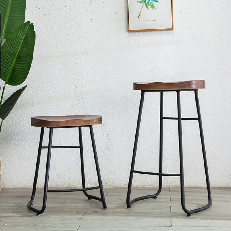 Simple Modern Bar Chairs Iron High Legged Counter Stool Solid Wood Seating Kitchen Chair Versatile Scene Home Furniture